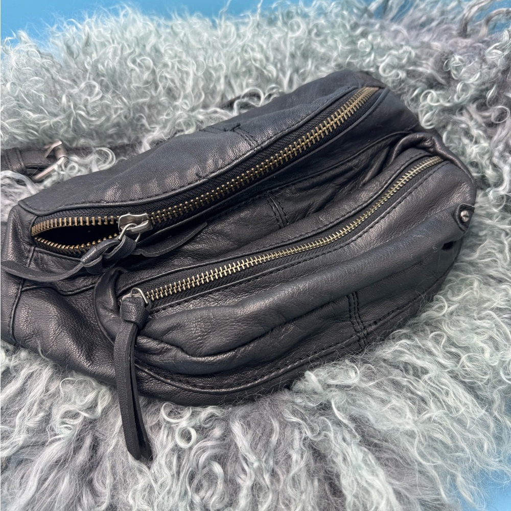 Free People Black Leather Crossbody Bag with Jeweled strap